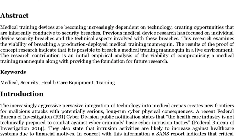 의료 마네킹 보안 침해 연구