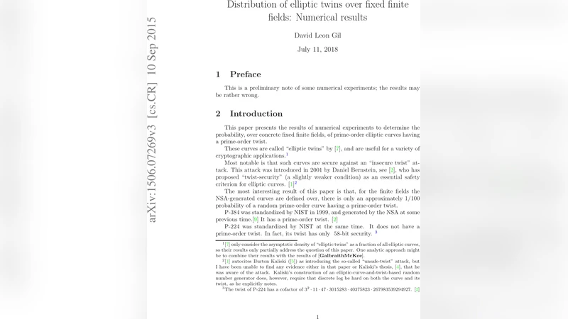 NIST 표준 타원곡선의 트윈 존재 확률과 NSA 선택 의혹
