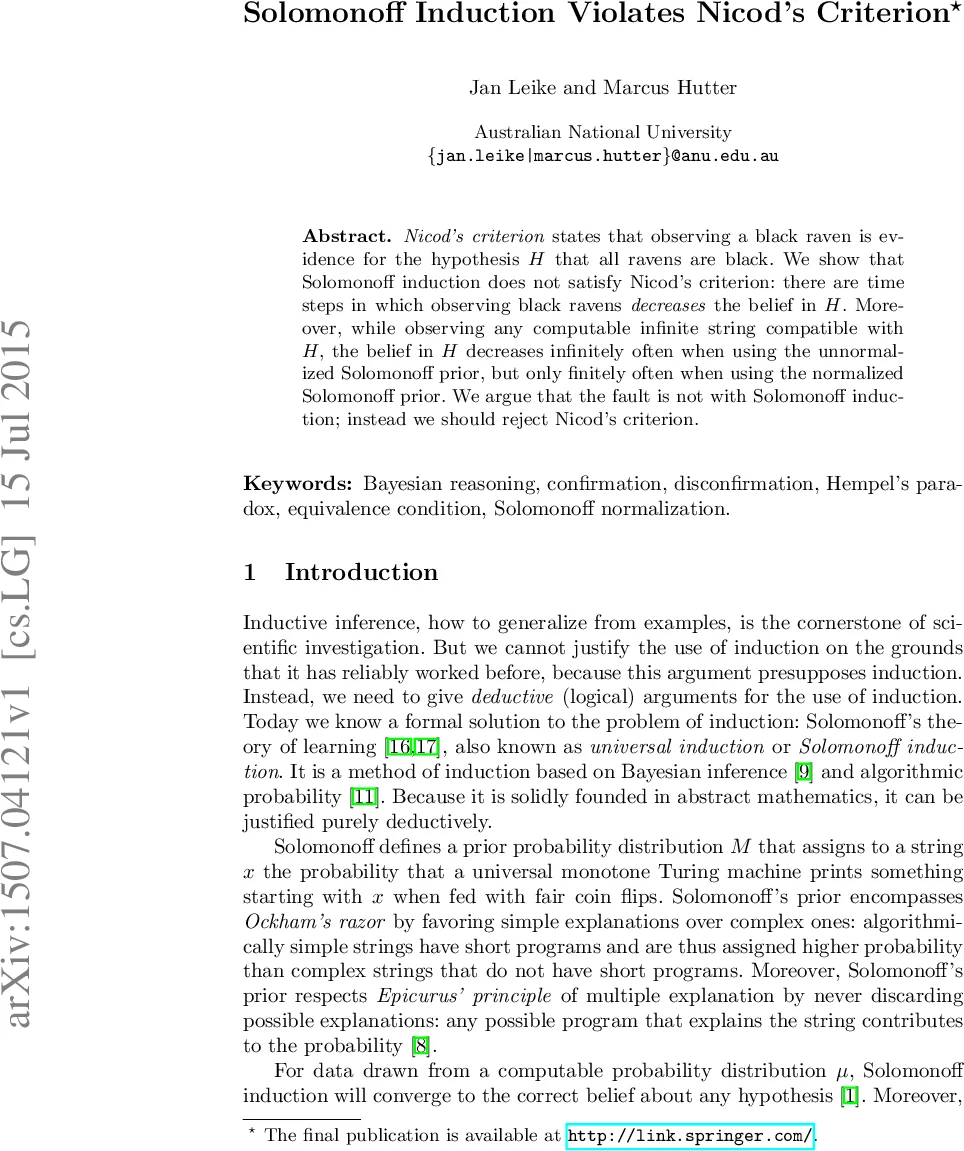솔로모프 귀납은 니코드 기준을 위반한다