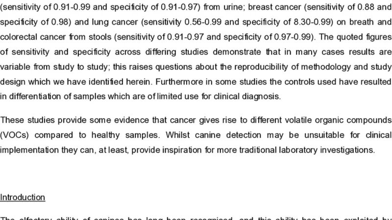 개의 암 탐지 능력 문헌 고찰