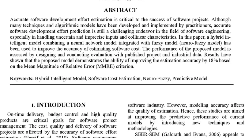 소프트웨어 비용 추정을 위한 하이브리드 인텔리전스 모델