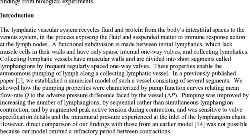 활동성 수축 림프관 모델의 향상과 펌프 기능 특성 분석