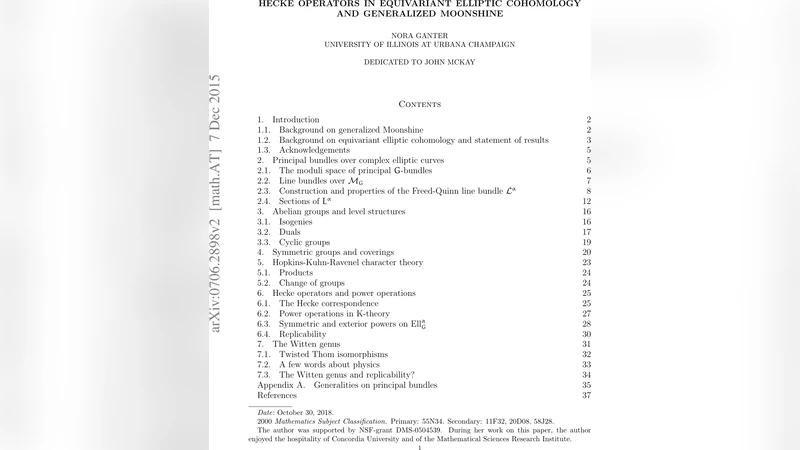 Hecke 연산자와 등변 타원 코호몰로지 그리고 일반화된 문샤이