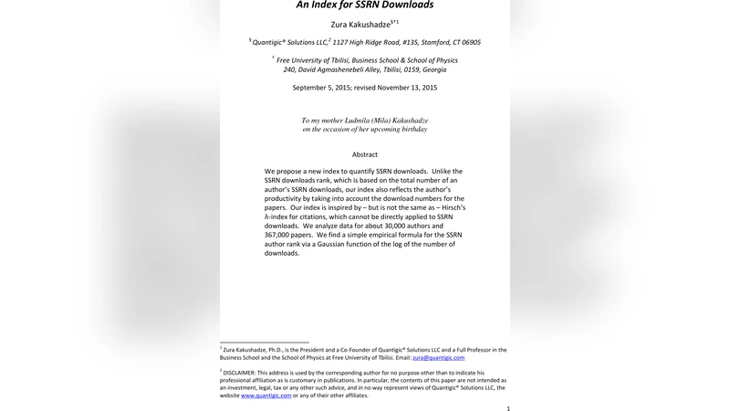 SSRN 다운로드 지수를 통한 연구자 영향력 측정