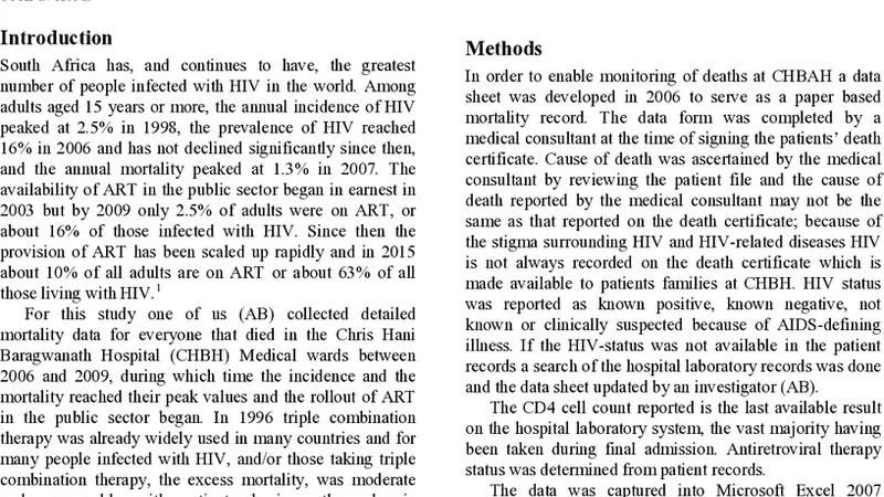 요하네스버그 공공병원에서 본 HIV 사망 부담
