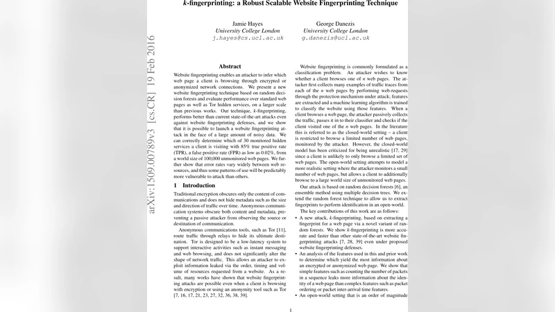 k 핑거프린팅 강력하고 확장 가능한 웹사이트 식별 기법