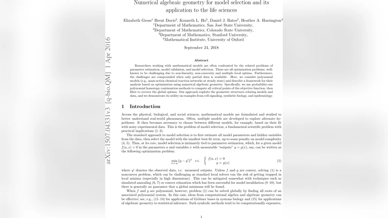 수치 대수기하학을 이용한 모델 선택 및 생명과학 적용