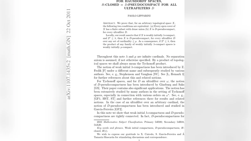 하우스도르프 폐쇄성은 모든 초필터에 대한 의사콤팩트와 동등하다