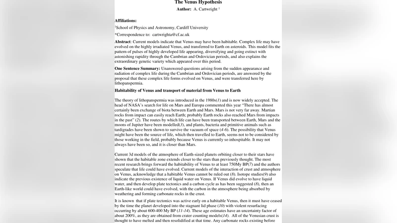 금성 기원 가설 지구 초기 생명의 외부 공급원