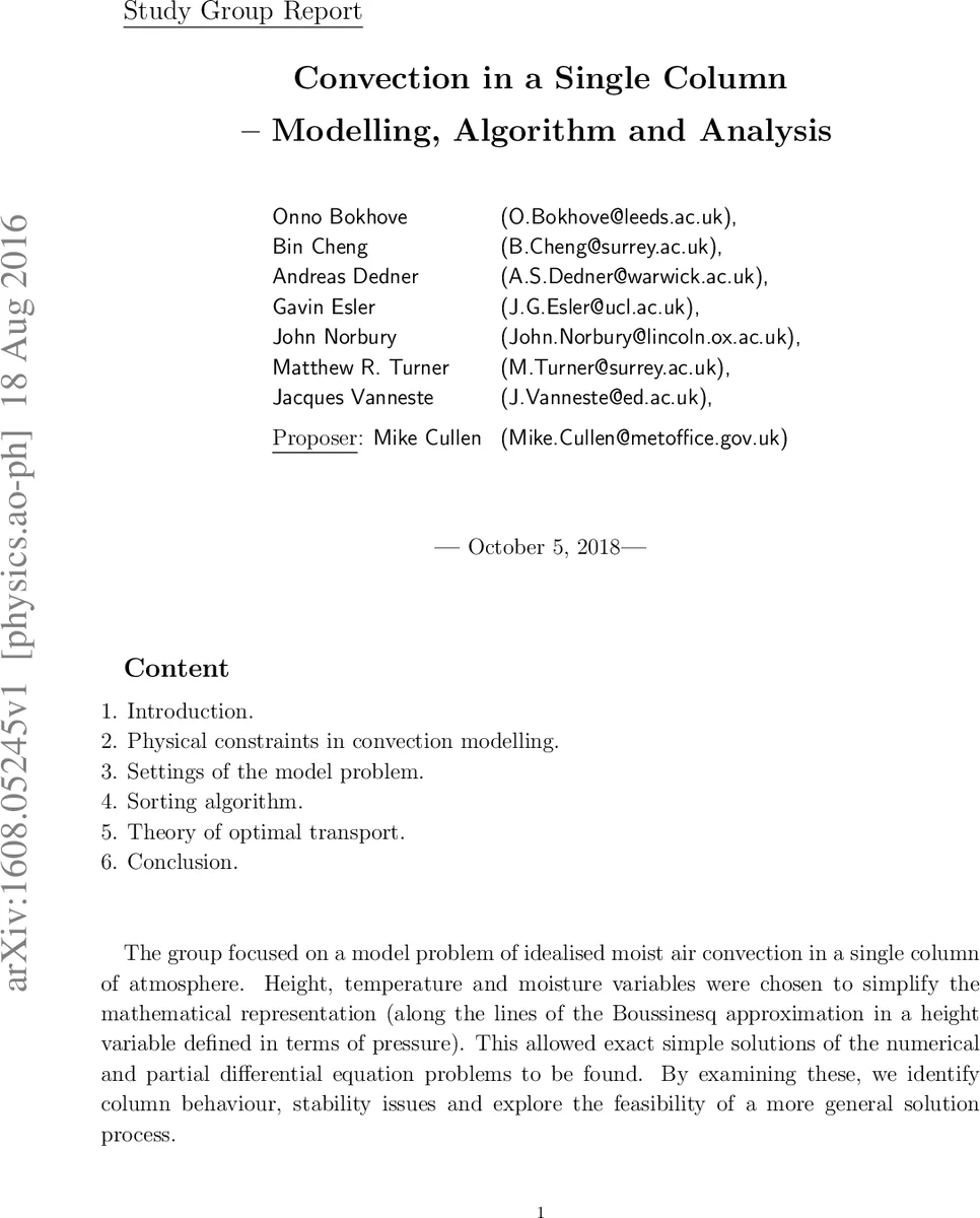단일 대기 기둥에서의 습윤 대류 모델링·알고리즘·분석