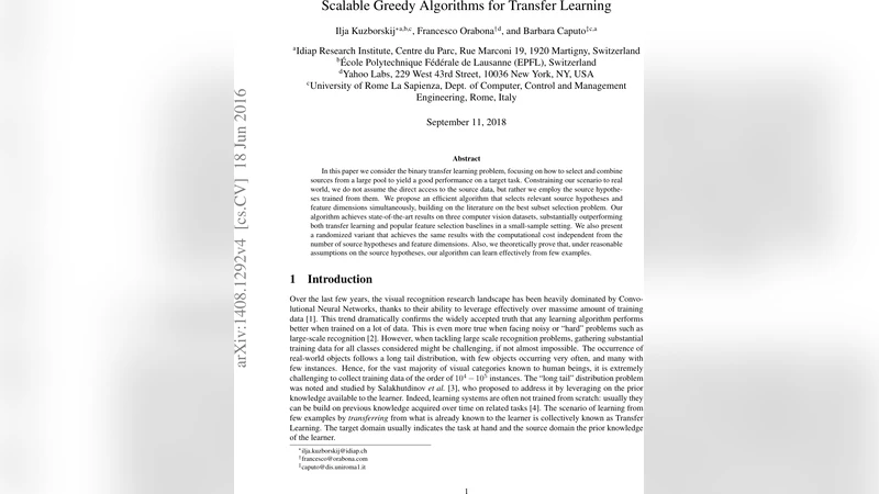 대규모 전이 학습을 위한 효율적 탐욕 알고리즘