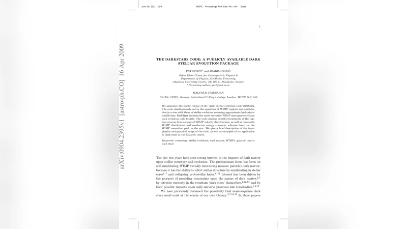 다크스타스 코드 공개: 별 내부에서 WIMP 포획·소멸을 동시에 계산하는 최신 진화 패키지