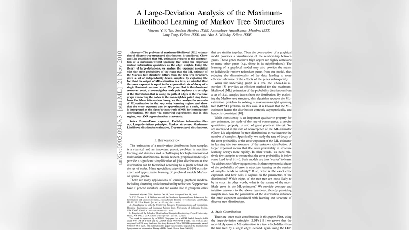 마르코프 트리 구조 최대우도 학습의 대편차 오류 지수 분석