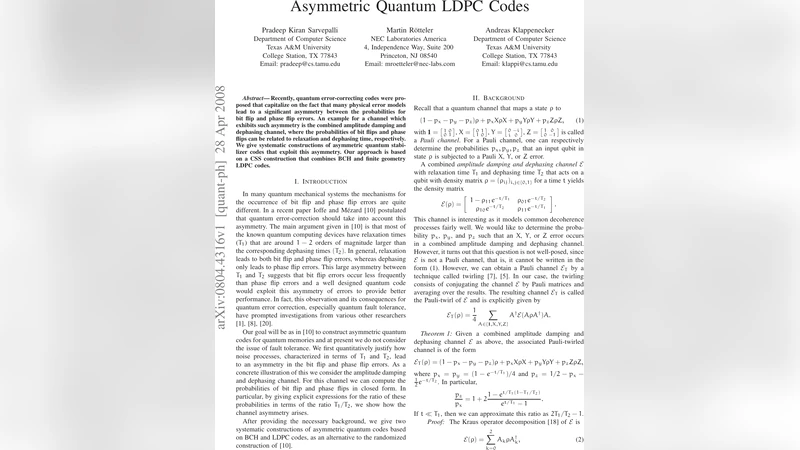 비대칭 양자 LDPC 코드 설계와 성능