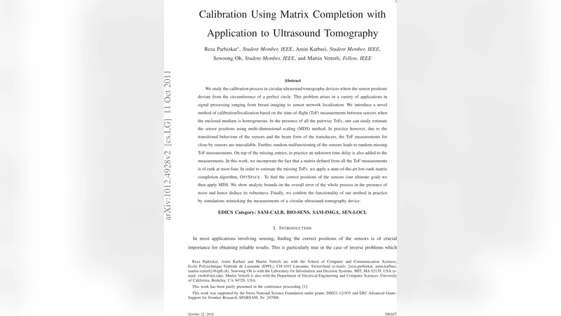 초음파 단층 촬영을 위한 행렬 완성 기반 보정 방법