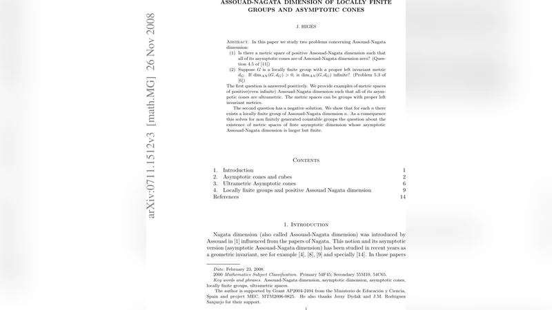 지역유한군의 Assouad Nagata 차원과 비대칭 원뿔