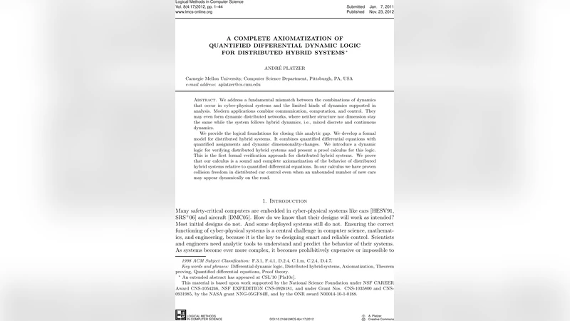 분산 하이브리드 시스템을 위한 정량적 미분 동역학 논리 완전 공리화