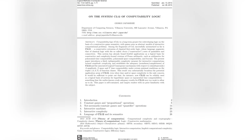 계산가능성 논리의 CL12 체계 연구
