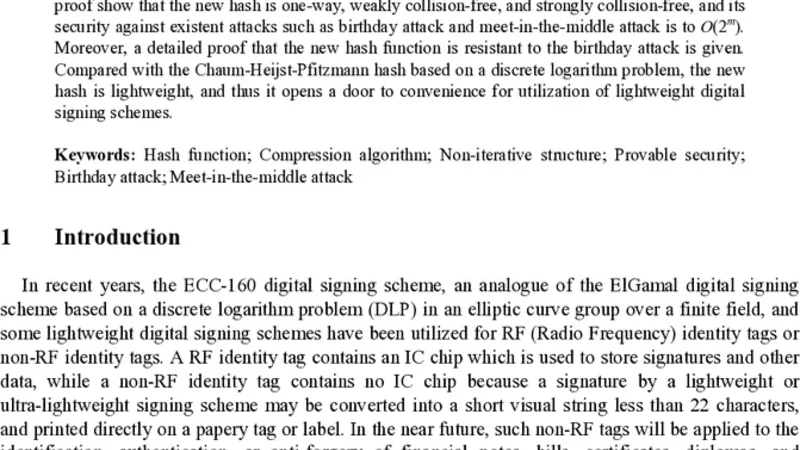 JUNA 경량 비MDS 해시 함수로 생일 공격과 중간값 공격을 저항