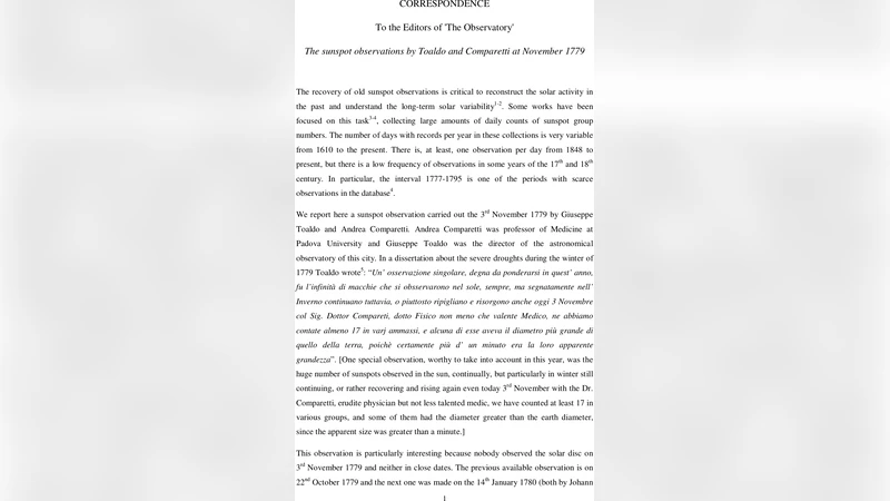 1779년 11월 3일 토알도·코마르테티의 태양 흑점 관측 기록