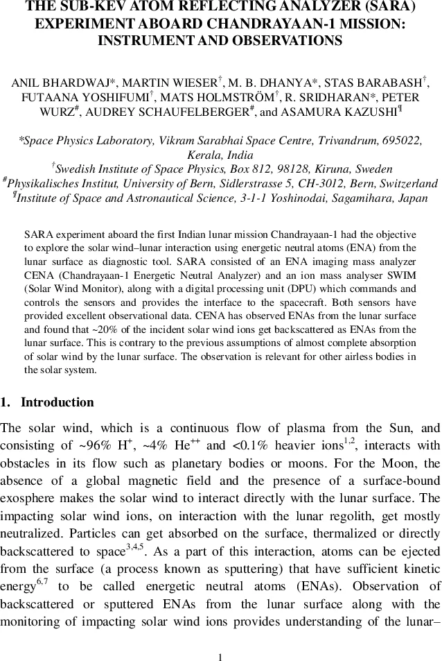 달 표면에서 반사되는 서브키로볼트 중성 원자 탐사: 차드라얀‑1 사라 실험 분석