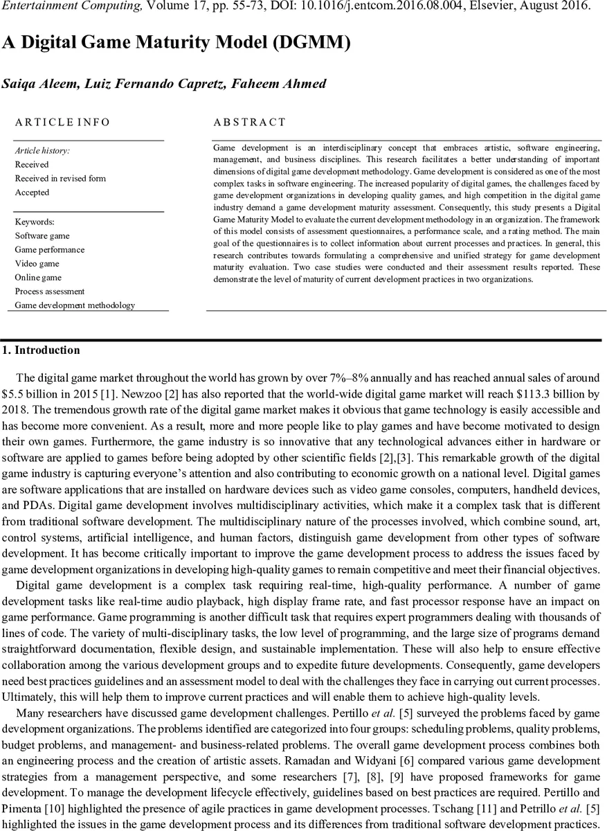 디지털 게임 성숙도 모델