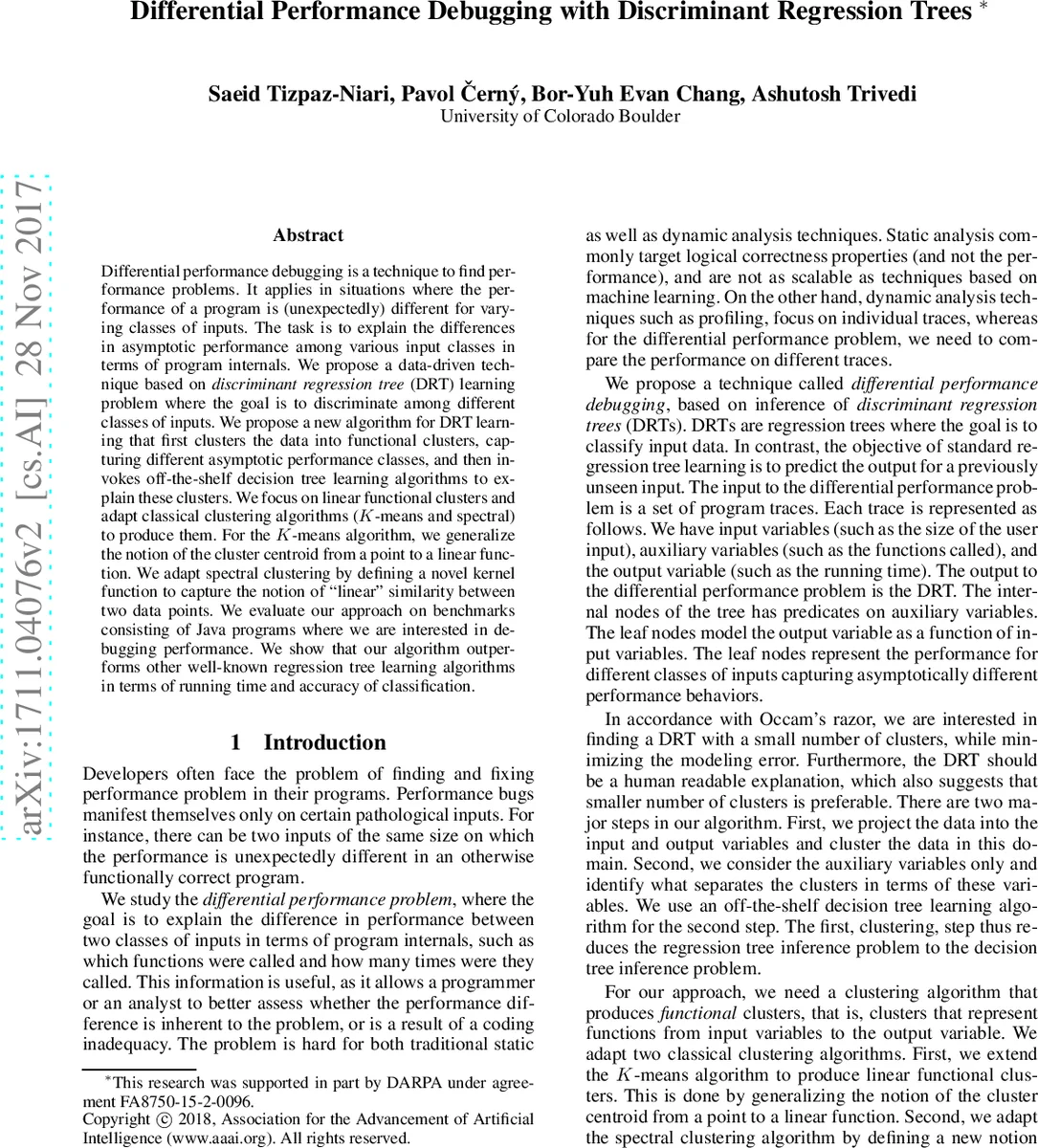 차별적 성능 디버깅을 위한 판별 회귀 트리와 선형 클러스터링