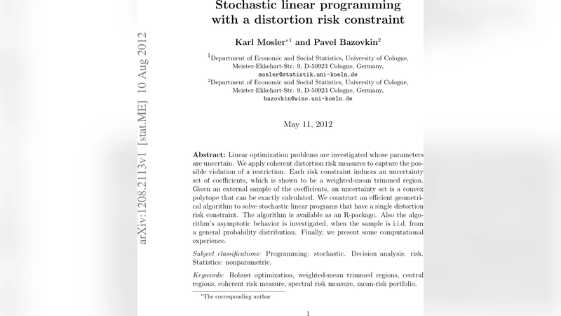 왜곡 위험 제약을 이용한 확률선형계획