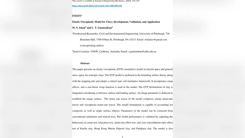 점탄성‑소성 모델을 이용한 점토 거동 예측 및 현장 적용