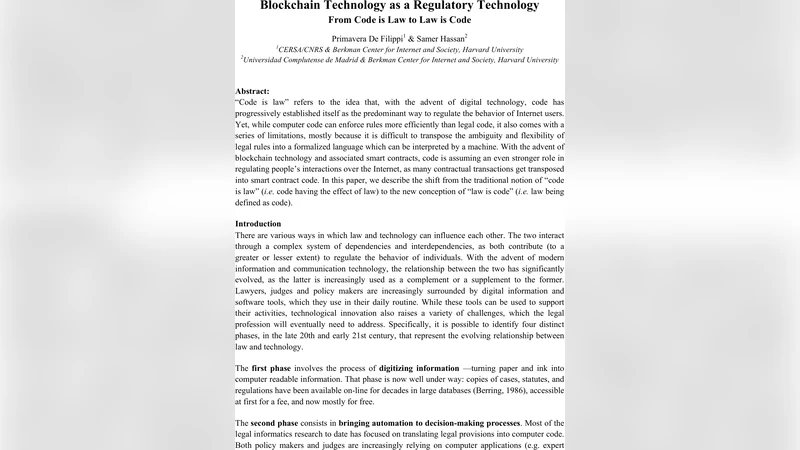 블록체인 기술, 규제 기술로서: 코드가 법에서 법이 코드로