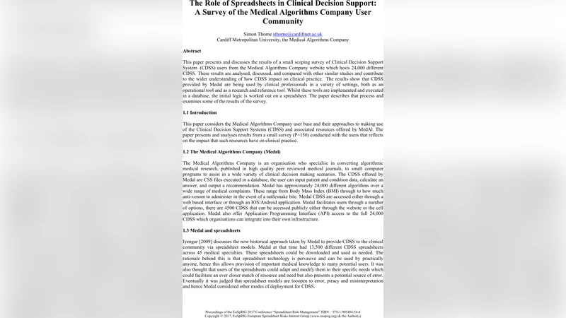 스프레드시트가 임상 의사결정 지원에 미치는 영향