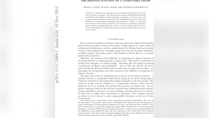 계산 가능한 그래프의 거리 함수와 함수형 진리표 감소 가능성