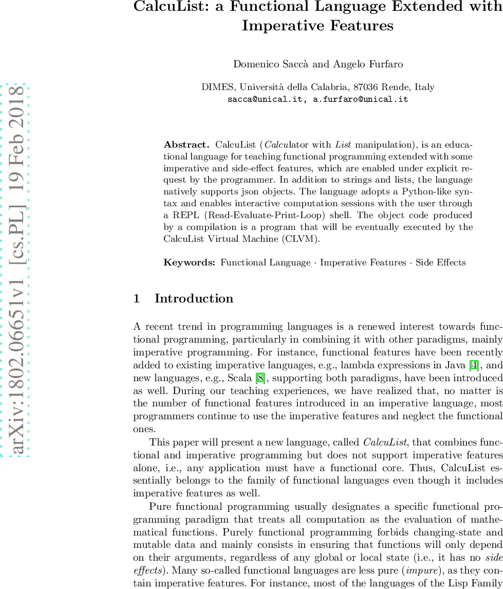함수형 언어와 명령형 기능을 결합한 CalcuList