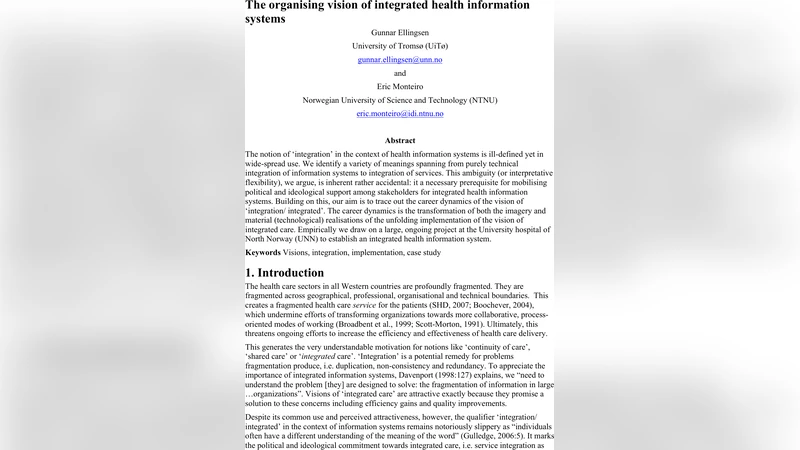 통합 보건 정보 시스템의 조직적 비전