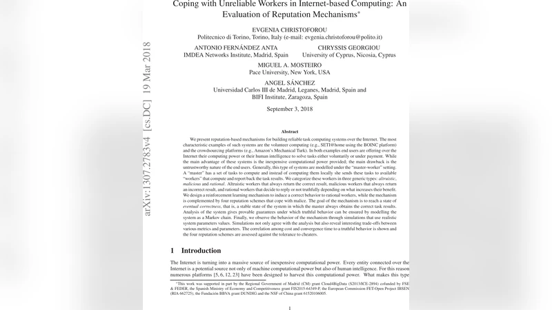 신뢰할 수 없는 인터넷 작업자를 위한 평판 기반 신뢰 메커니즘