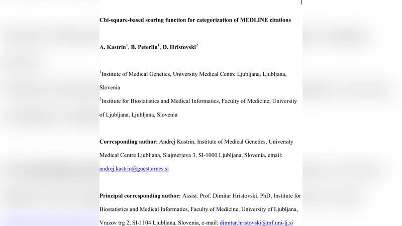 치제곱 기반 점수 함수로 MEDLINE 논문 분류