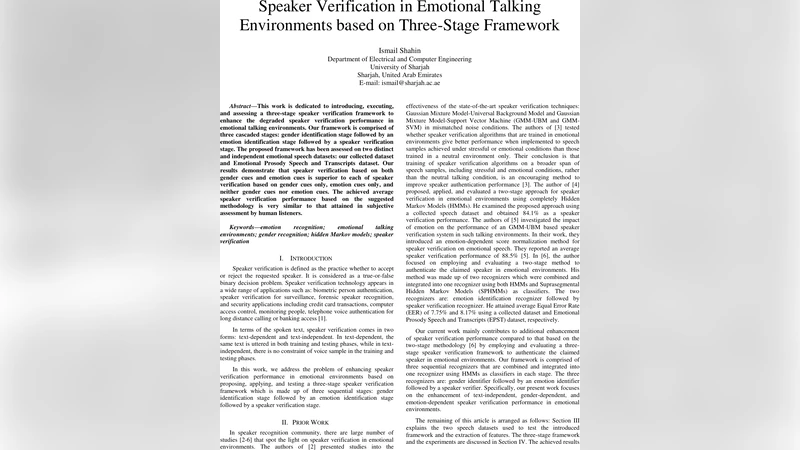감정 환경에서의 화자 검증을 위한 3단계 프레임워크