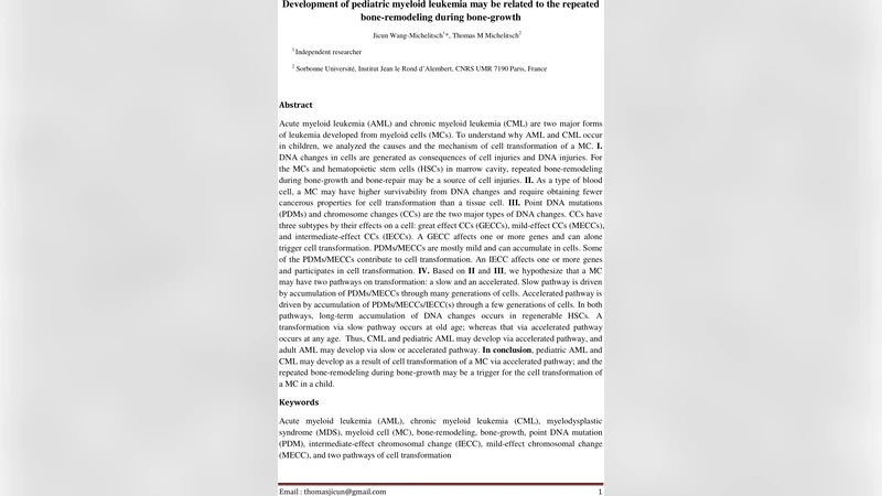 뼈 성장 중 반복 골 재형성이 소아 골수성 백혈병 발생에 미치는 영향