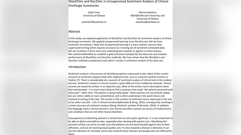 임상 퇴원 요약문에서 Word2Vec·Doc2Vec 기반 무감독 감성 분석