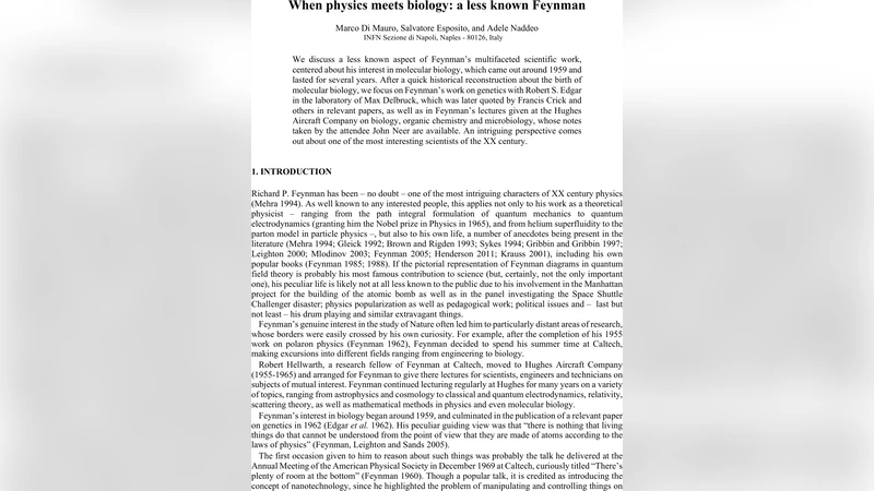 물리와 생물의 교차점 파인만의 숨은 이야기