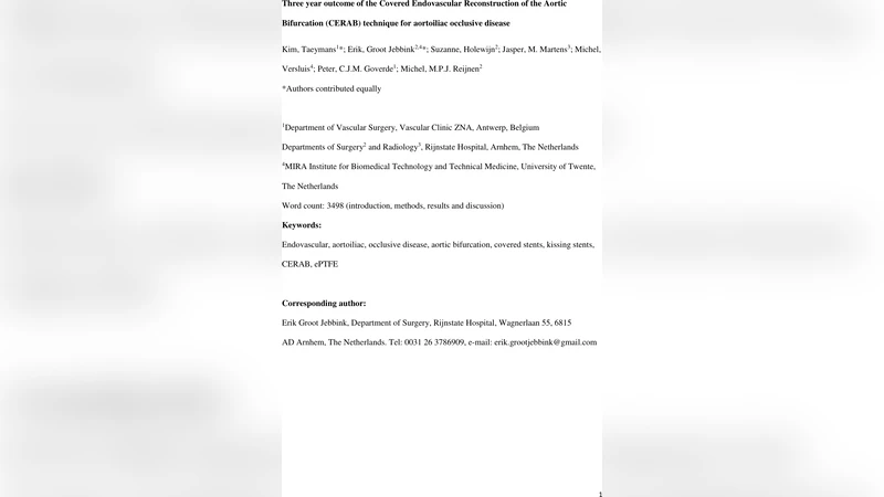 대동맥 분기부 커버드 혈관내 재건술 CERAB 기법의 3년 결과