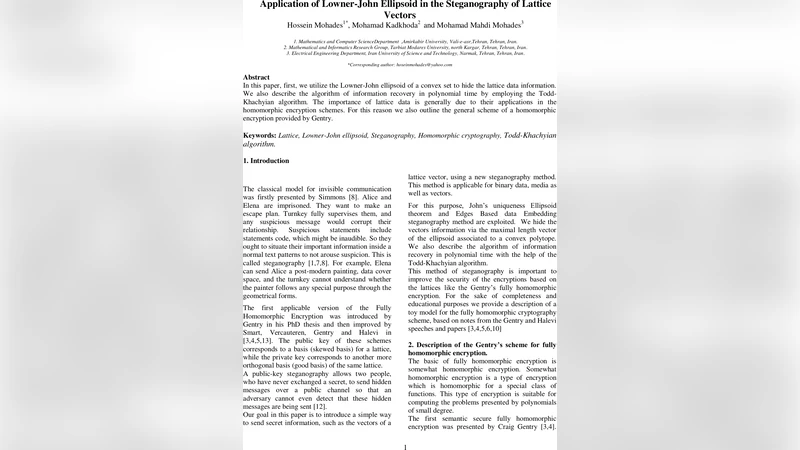라톤 존 타원으로 숨기는 격자 벡터와 Gentry 전동형 암호 리뷰