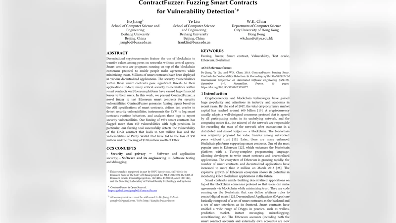 스마트 계약 취약점 탐지를 위한 ContractFuzzer