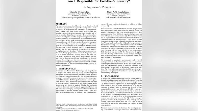 개발자의 보안 책임 인식: 최종 사용자 보호에 대한 프로그래머 시각