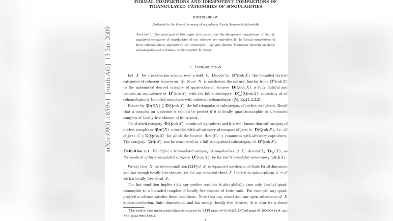 형식적 완성과 아이디엠포턴트 완성으로 보는 특이점 삼각범주