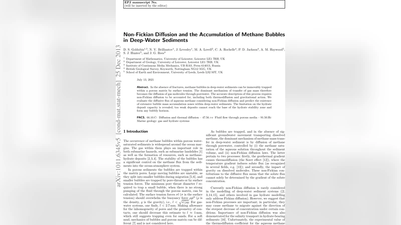 비피크 확산이 이끄는 심해 퇴적물 메탄 기포 축적 메커니즘