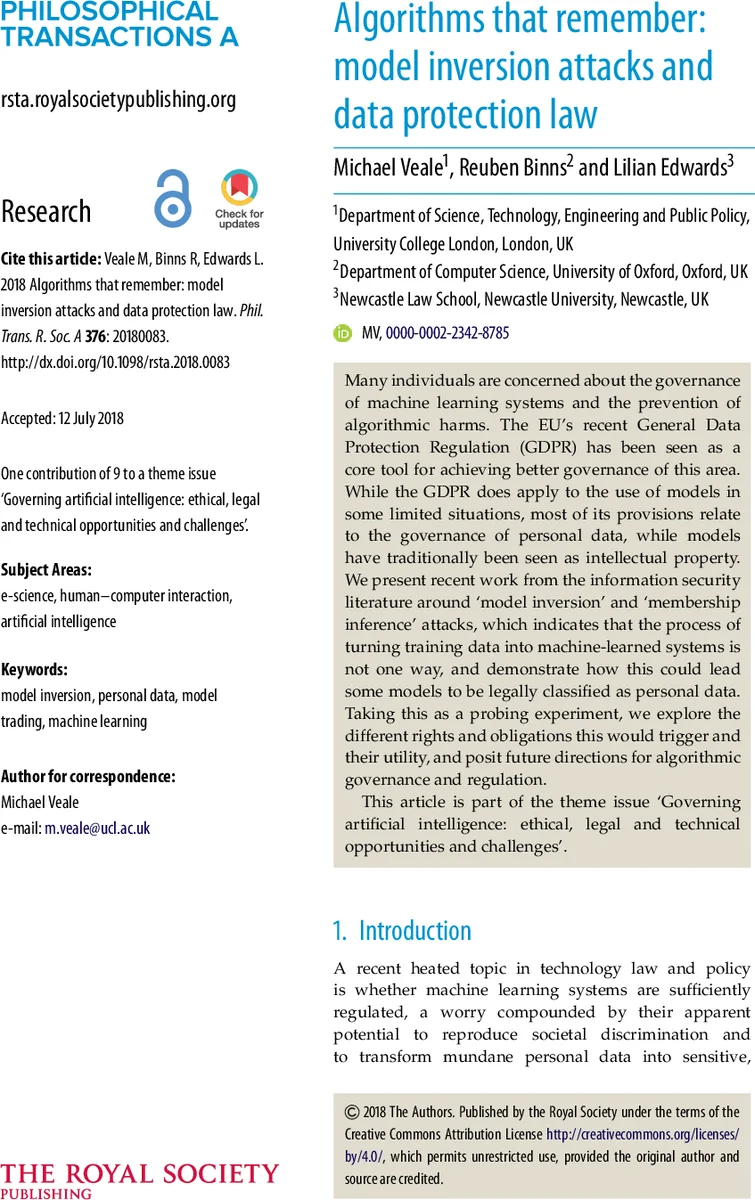 기억하는 알고리즘 모델 역전공격과 개인정보보호법