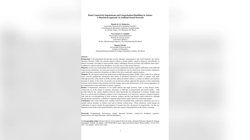 자폐증 뇌 연결 장애와 범주화 결함: 인공신경망 기반 이론적 접근