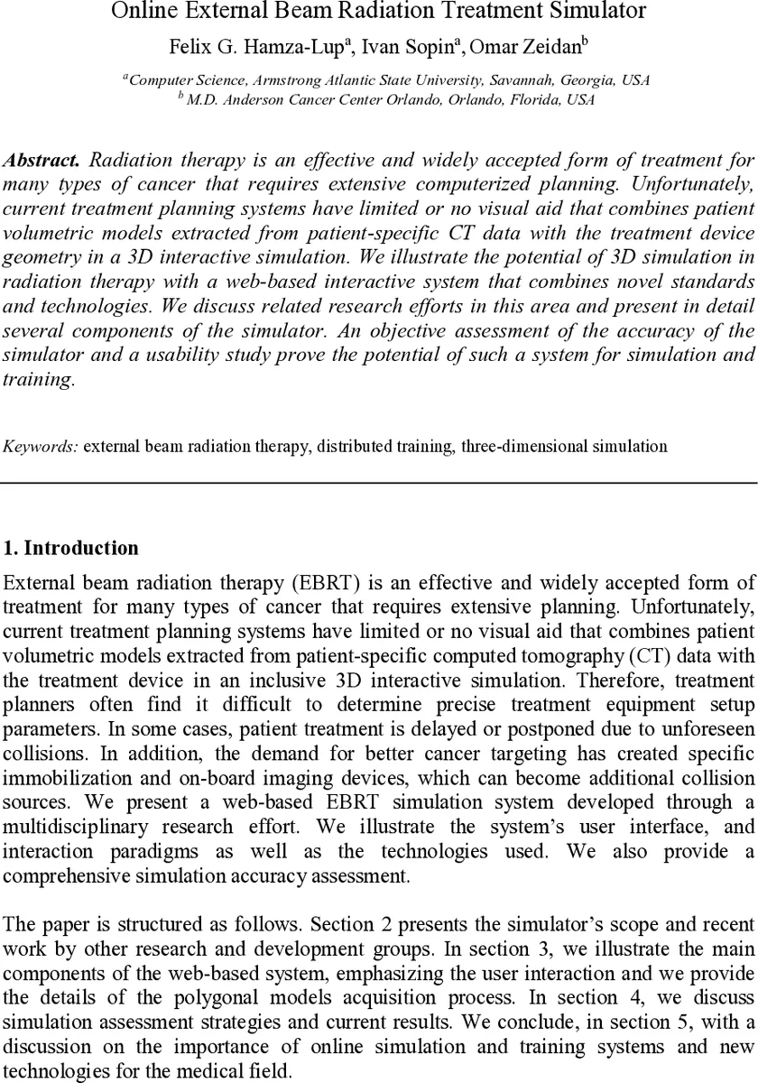 온라인 외부 빔 방사선 치료 시뮬레이터