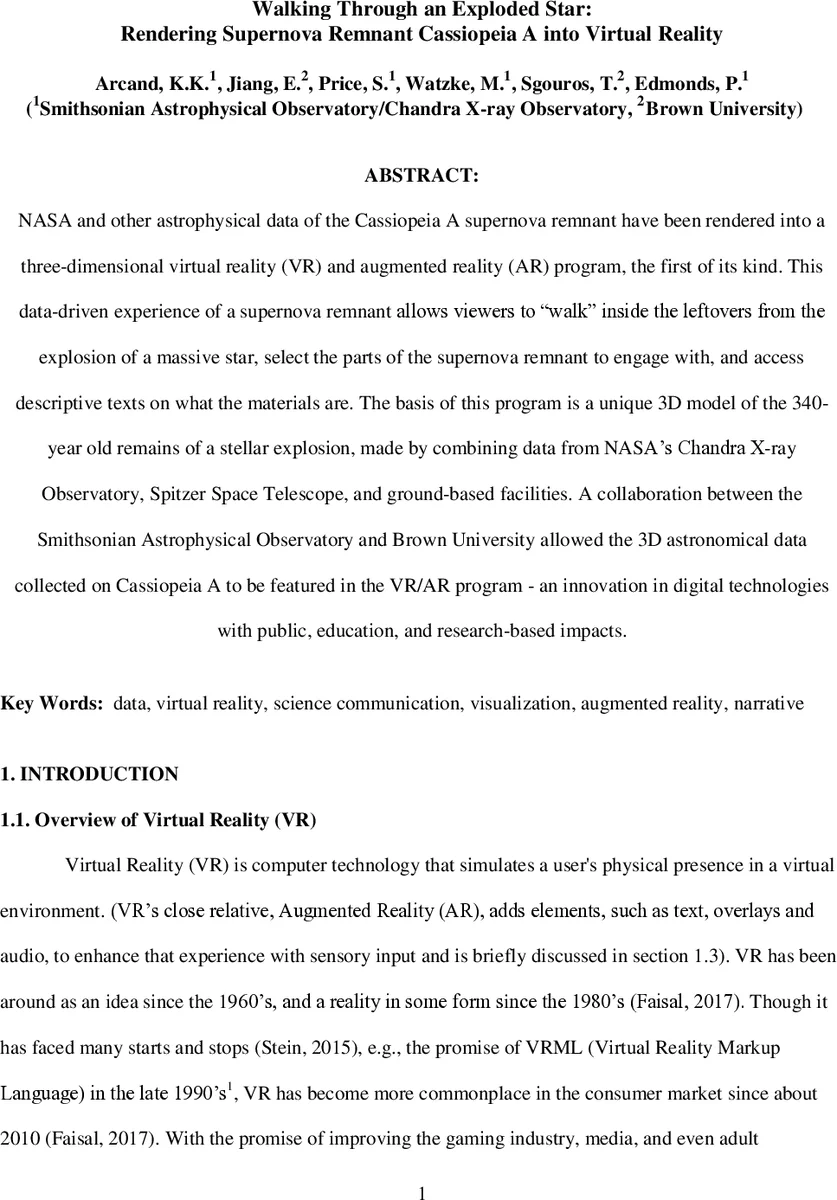 폭발한 별을 걸으며 보는 카소페이아 A 초신성 잔해 VR 체험